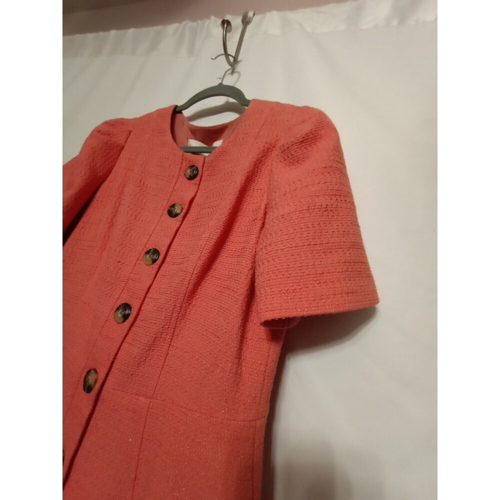 Gal Meets Glam Women S. 12.Tweed Button Front CoralSalmón. Short Sleeve Dress - Picture 2 of 15